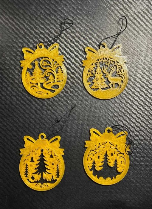 Set 4 globuri Crăciun imprimate 3D, auriu crystal clear