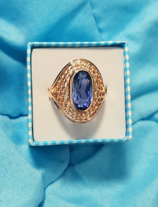 Золотое сапфировое кольцо 583 пробы