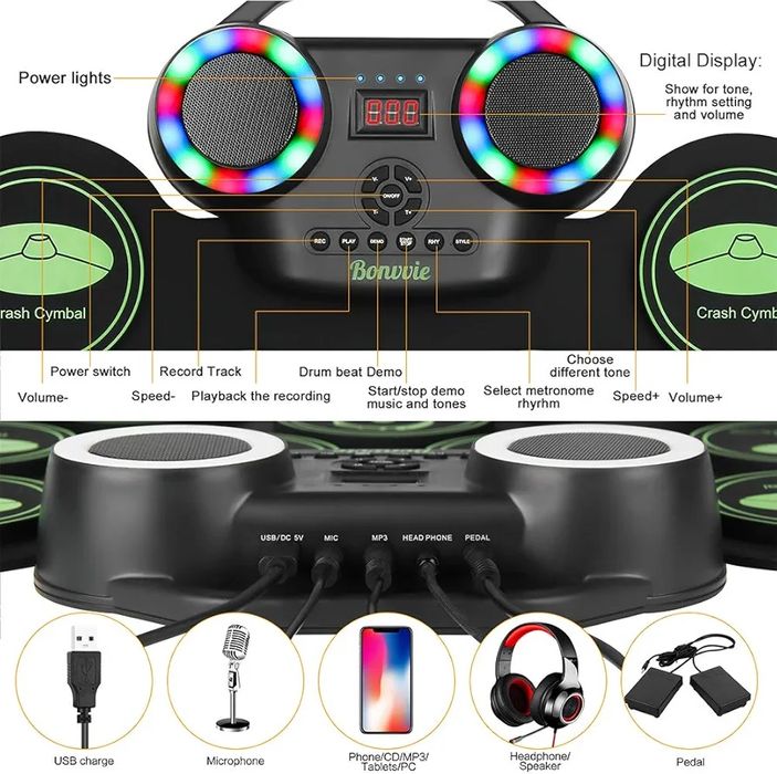 Bonnvie електронен кит с барабани за деца