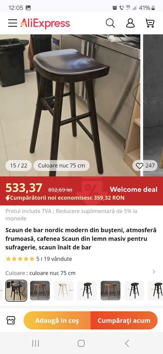 Vand 3 scaune inalte de bar,lemn masiv de pin