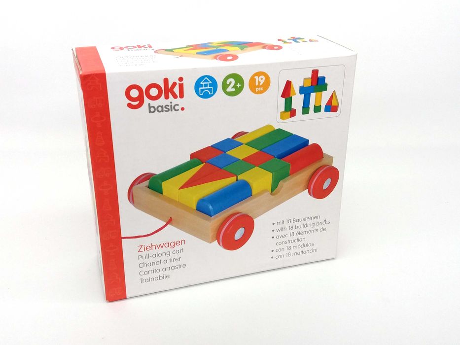 НОВ! Goki дървен конструктор с количка за дърпане