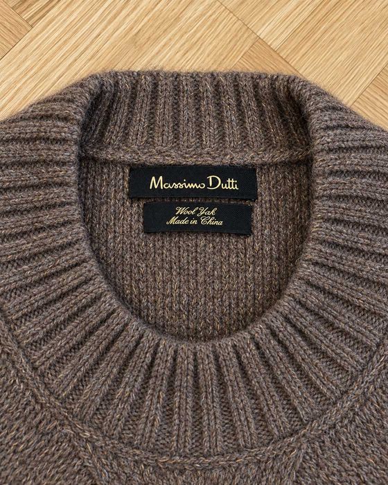 Pulover Massimo Dutti bărbați maro, cu torsade, din lână și yak Mărimea L