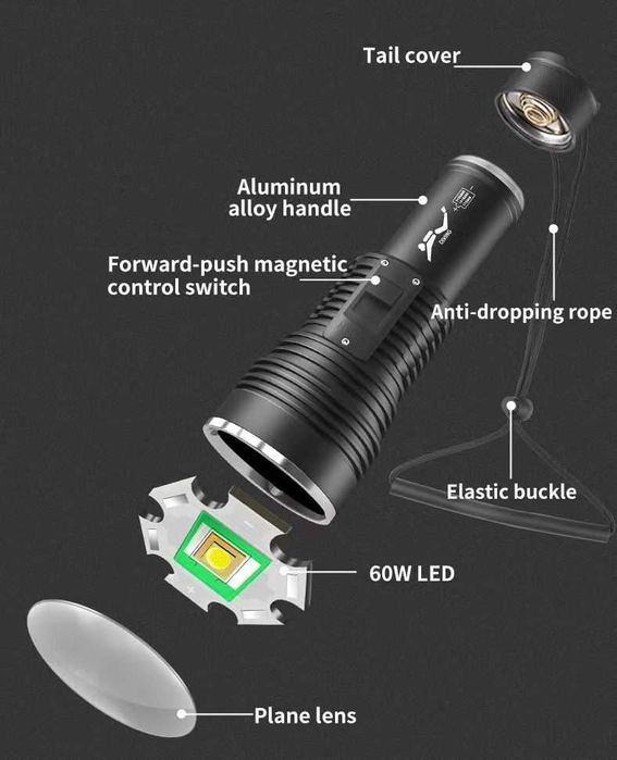Водолазен фенер 60W LED – 10000 лумена, IP68 водоустойчив, за гмуркане