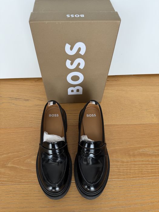Mocasini BOSS Carol din piele, negri, cu talpă chunky