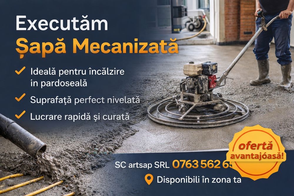 Șapă Mecanizată Semiuscată,Tencuială Mecanizată și Beton Elicopterizat