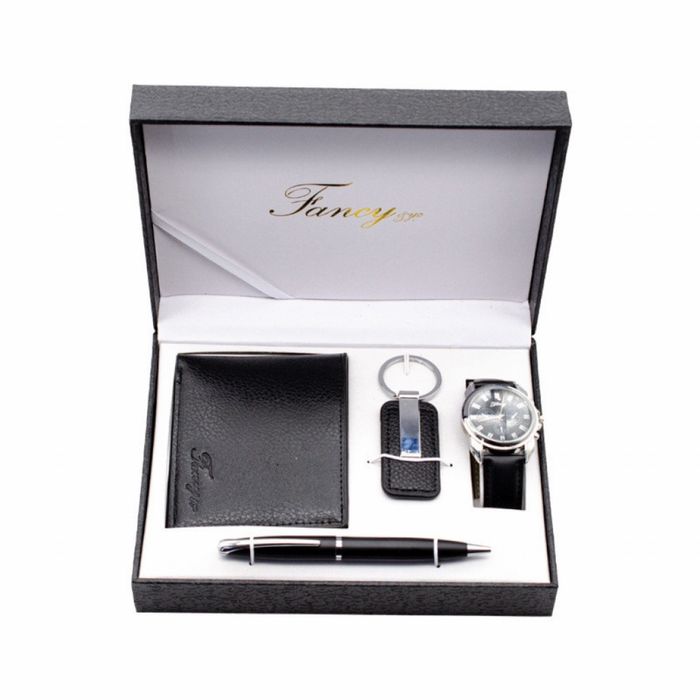 Елегантен мъжки комплект – Часовник, портфейл, химикал и ключодържател