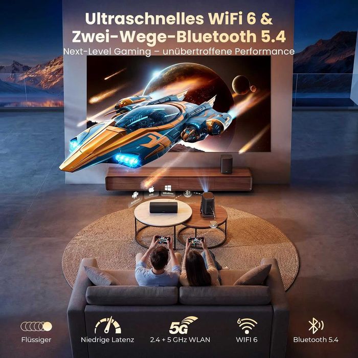 Proiector inteligent 4K | Dolby Audio și DTS | Focus automat și trapez 6D | HDR10+, WiFi 6 și Bluetooth 5.4 | Home Cinema