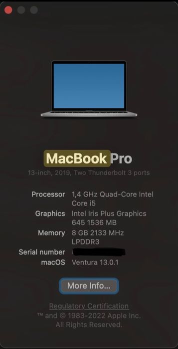 Продается Ноутбук MacBook Pro 13" (2019) i5 / 256 GB