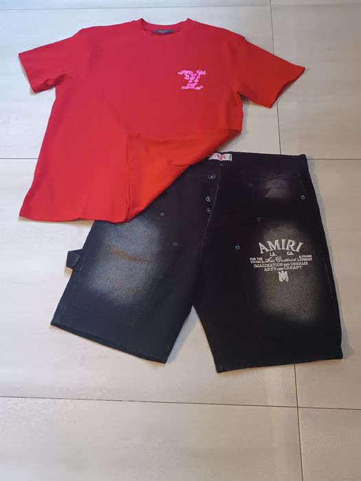 Compleu bărbați tricou și pantaloni scurți de blugi Amiri