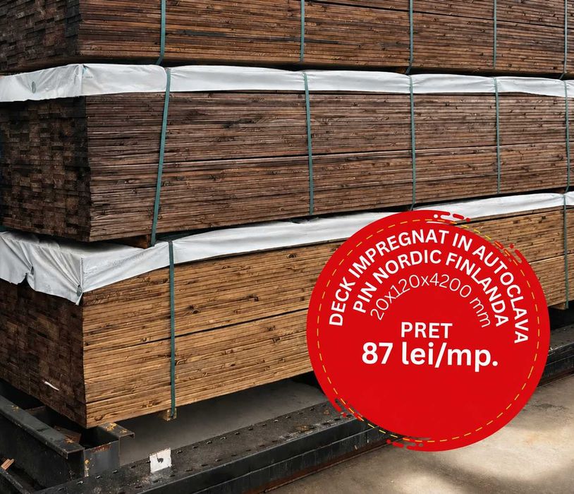 STOC NOU - Deck / Element gard orizontal - Impregnat in autoclava – Pin Nordic Finlanda – 20x120x4200 mm