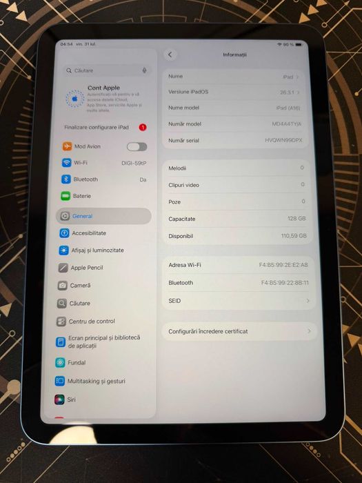 Tableta iPad A16 / Noua / 128 GB / Bat.100% / 0 Cicluri / Garantie * Krom Amanet Margeanului *