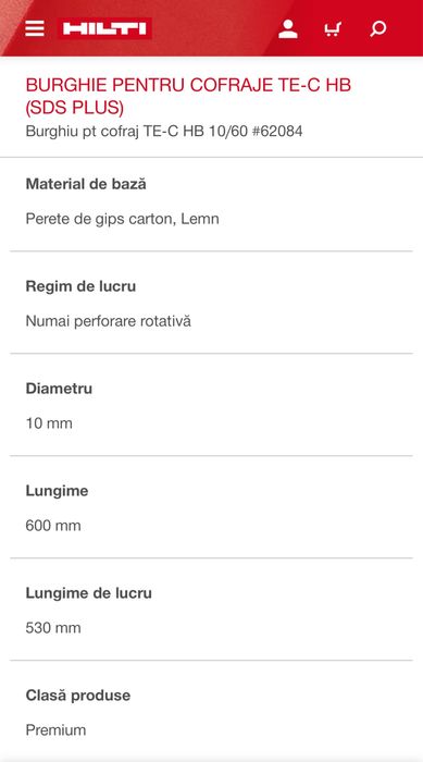 Burghiu / spiral HILTI fy 10 pentru cofraje lemn / tego / doka - 60 cm