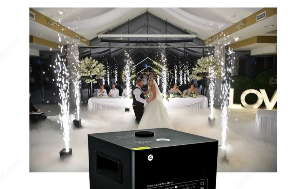 Gheata carbonica(fum greu)+artificii sparkulare (flacăra rece)