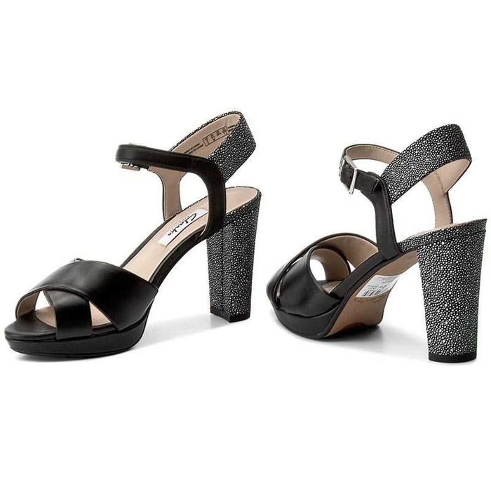 %ПРОМО% CLARKS № 38/39 – Дамски сандали от ест кожа "BLACK & WHITE"