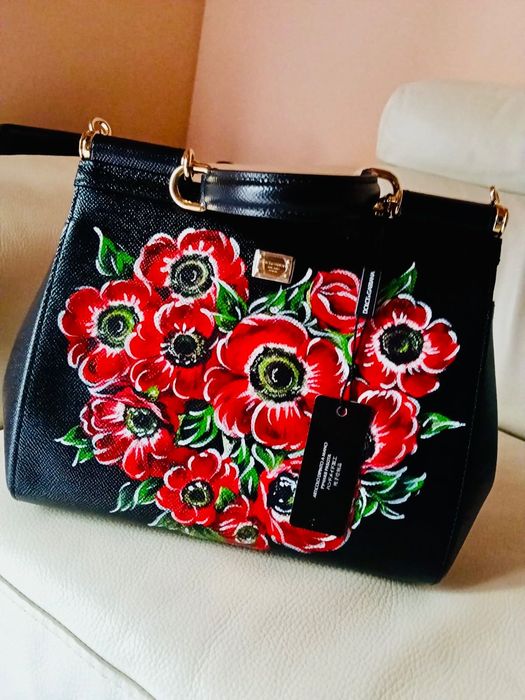 Geantă Dolce & Gabbana Sicily Medium cu maci ORIGINALĂ, nouă, dust bag