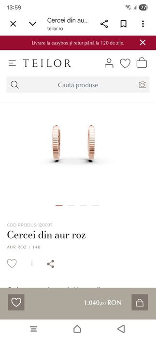 Cercei Teilor 14 K aur roz-ambalaj complet