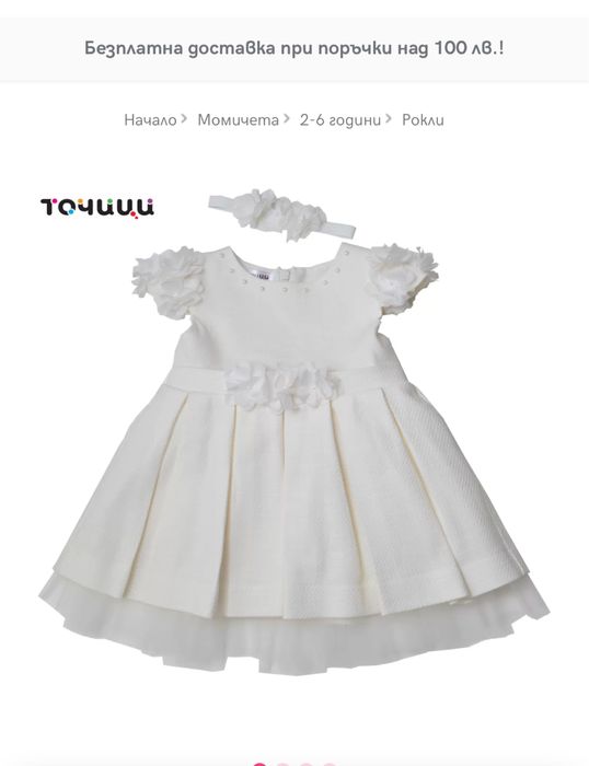 Точици Детска бяла/екрю рокля Точици