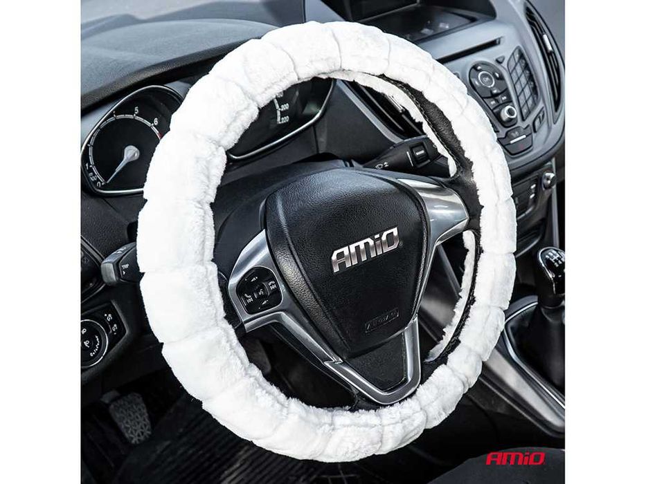 Калъф за волан 37-39см бял плюш велур