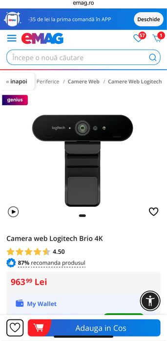 Camera web Logitech Brio 4K noua