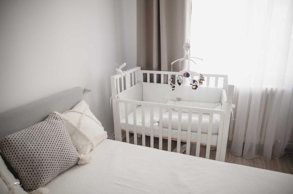 Pătuț co-sleeper Mini Molly Erbesi + saltea cocos nouă + protecții laterale