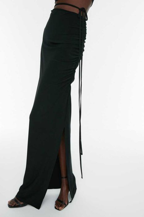 Set de fusta cu talie inalta si top crop - 2 piese