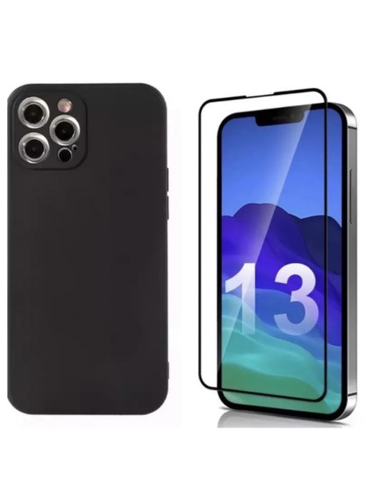 Pack Husa Silicon Solid Case + Folie Sticla 99H Iphone 13 14 PRO MAX