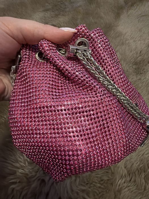 Малка чанта с камъни, розова, тип pouch