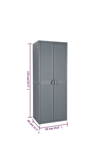 Dulap de depozitare pentru gradina vidaXL, gri, 65x45x172 cm, PP ratan, 18.1 kg