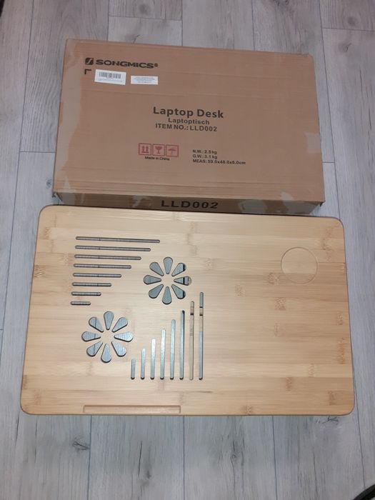 SONGMICS Masa de pat pt laptop, plabila-reglabila, bambus, 55x35x29 cm