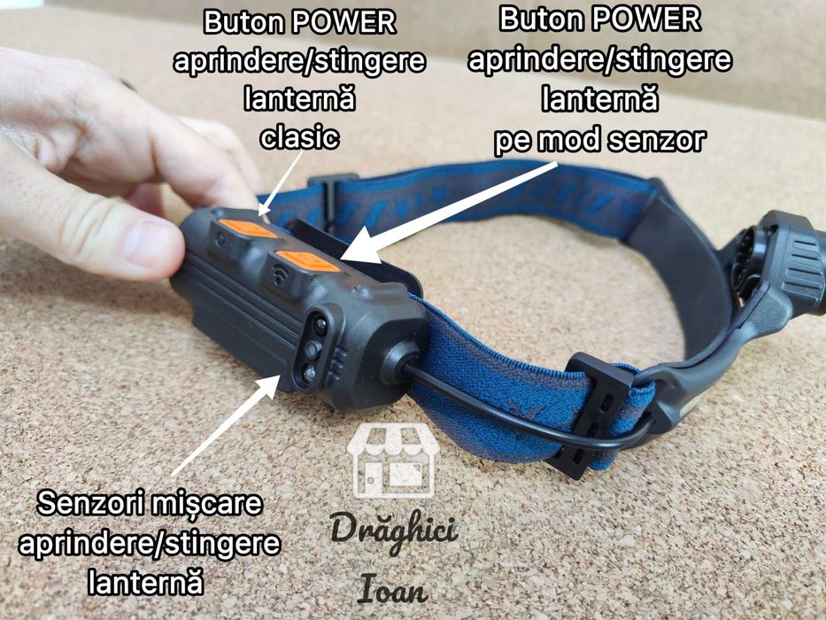 Lanterna PROFESIONALA cu senzor miscare - LED XPG si banda COB