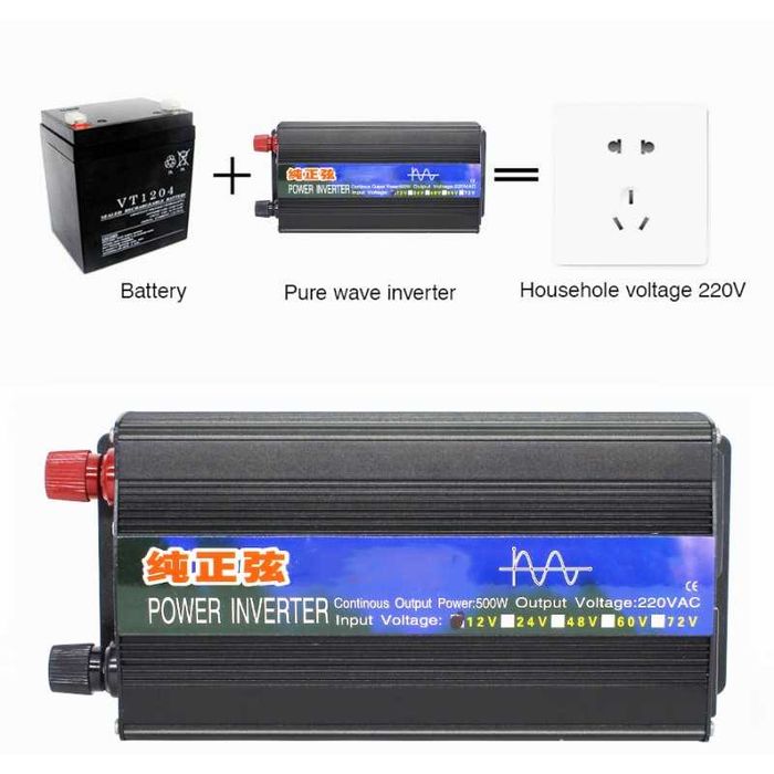 Invertor de tensiun,sinus pur,12V-220V,1600W,afisaj LED-uri(voltmetru)
