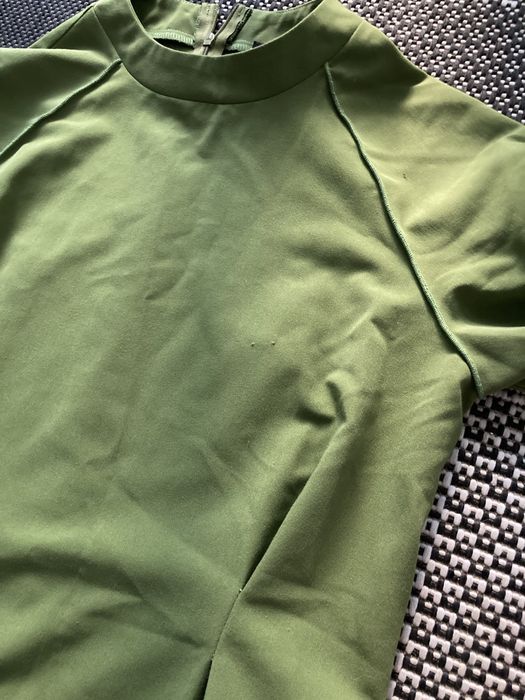 Rochie Bluzat Moda Urbana maxi verde retro cu maneci bufante