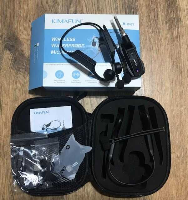 KIMAFUN IP67 Водоустойчив безжичен фитнес микрофон, 2.4G,за двама души