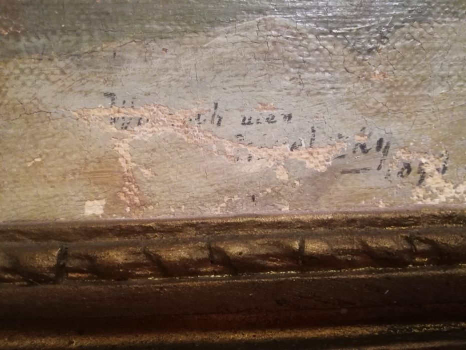 Tablou, foarte, vechi, pictat, panza