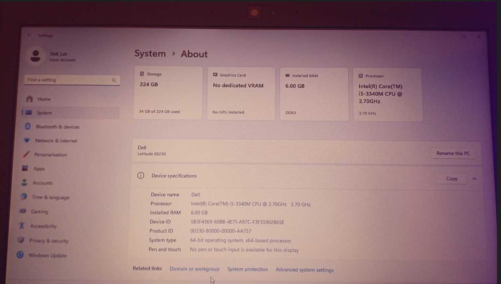 Laptop Dell Latitude E6230 – Intel i5 3340M, 6GB RAM, SSD 240GB