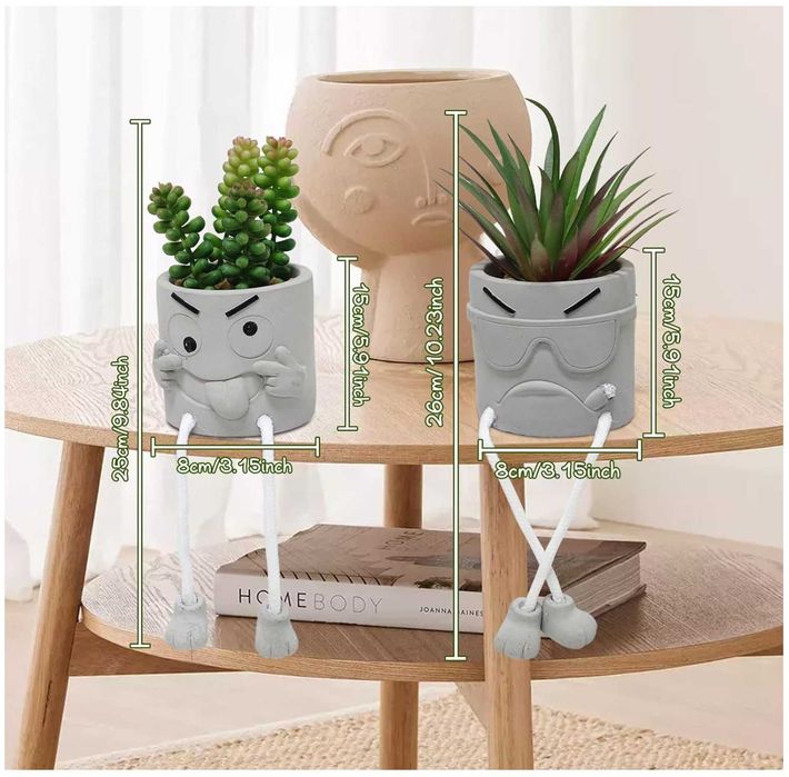 Plante artificiale, set de plante suculente cu picioare suspendate, ghivece din ciment, decor pentru apartament