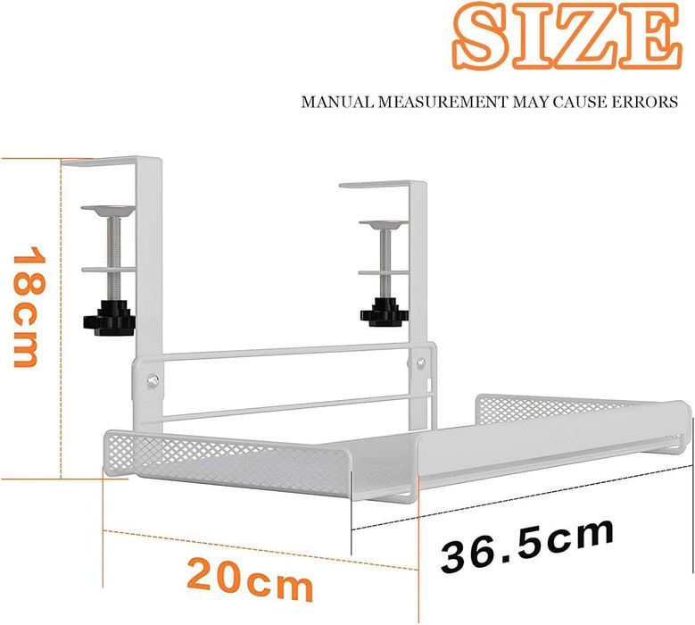 Tavă organizare sub birou 36,5x20x18 cm oțel carbon, prindere cu clemă