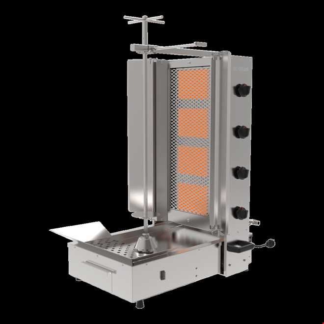 Aparat Kebap Gaz 4 arzatoare Motor Jos INOKSAN, Transport inclus