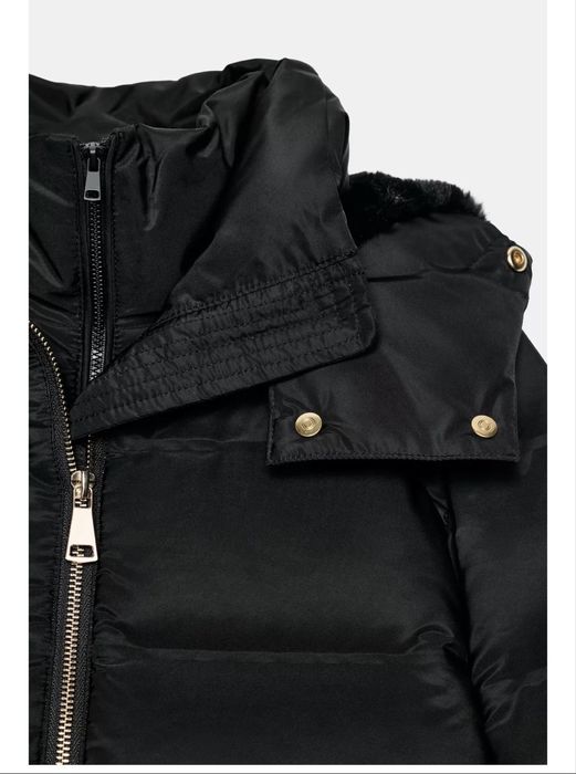 Черно яке Zara с качулка и гъши пух XS