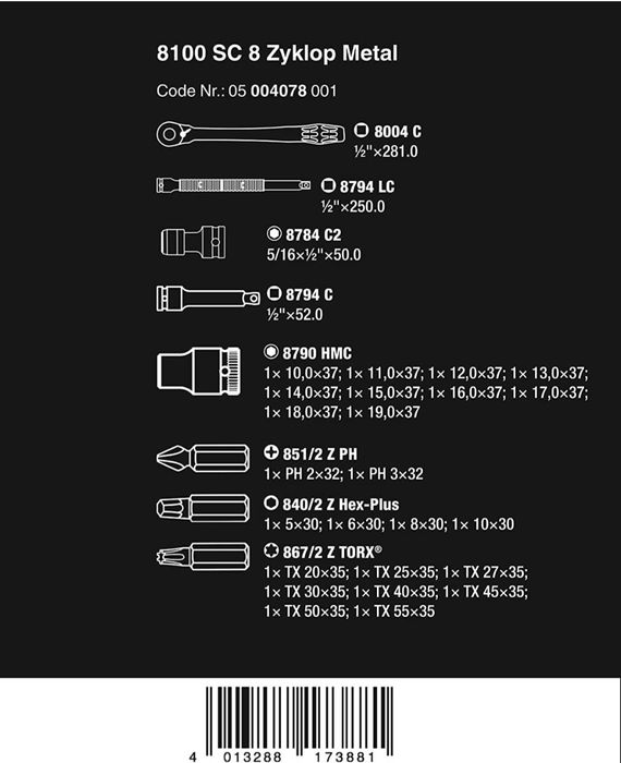 Набор инструментов WERA 8100 SC 8 Zyklop Metal