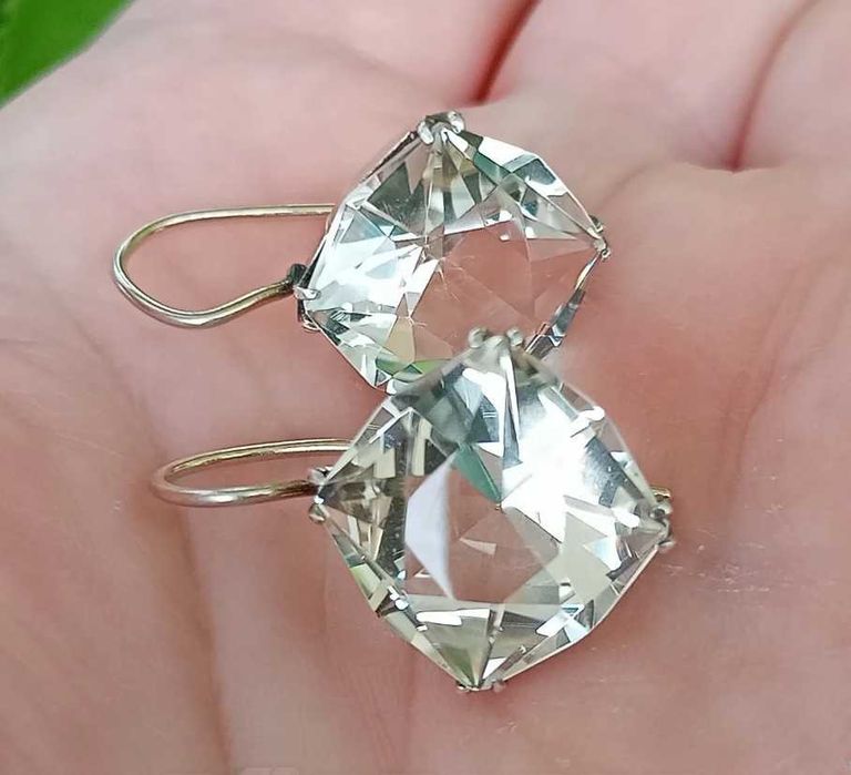 Серебро серьги 875 пробы СССР. Горный хрусталь.