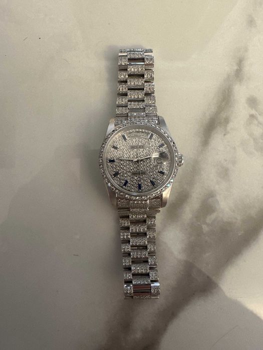 Ceas Rolex Day-Date 36 mm Aur Alb  18K  – Full diamante-Ref. 18039