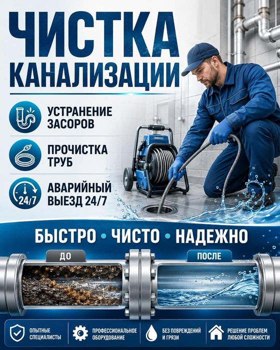 Услуга сантехника- чистка канализций. Прочистка труб крот