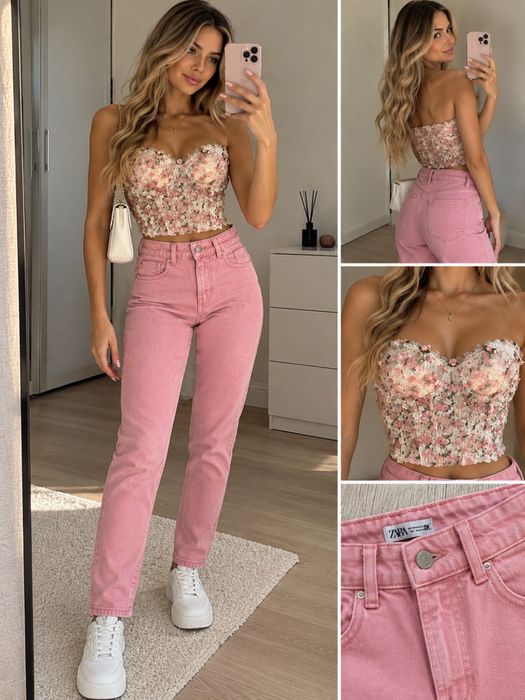 Дамски розови дънки ZARA