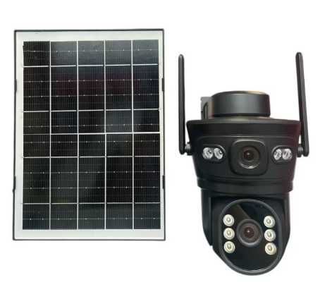 Соларна камера, видео и аудио наблюдение, двойна, въртяща, Wi-Fi, 2x6MP, IP65, ICSEE