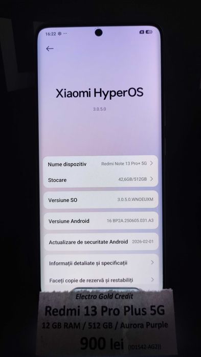 Xiaomi Redmi Note 13 Pro Plus 5G 12GB RAM/512GB/Aurora Purple/Produs impecabil! ID1542-AG2