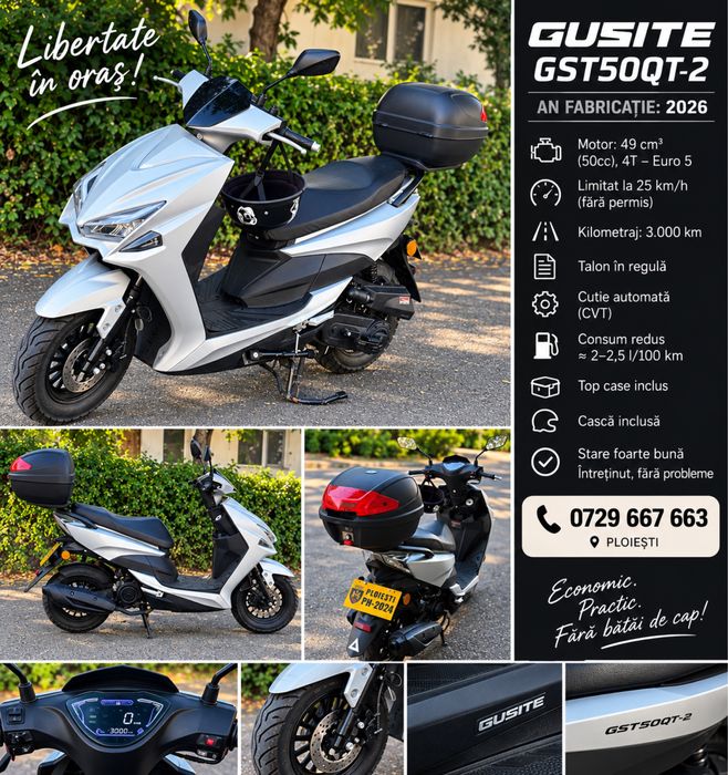 Scuter GUSITE 49cc 2026 – 3.000 km – limitat 25 km/h –fara permis