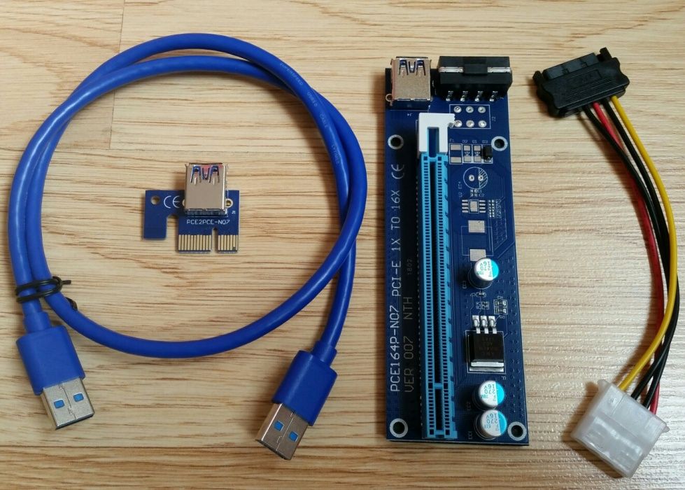 PCI-E PCI E Express 1X to 16X Riser Card + USB 3.0 Extender Cable