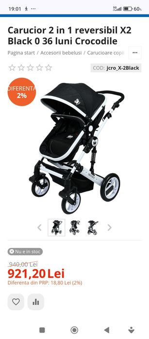 Carucior 2 in 1 reversibil X-2 Crocodile Black 0 36 luni