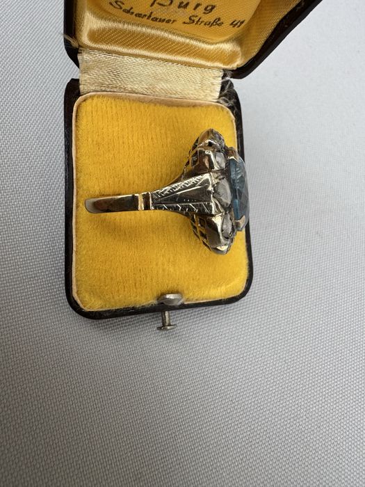 Inel aur 18 k, acvamarin si diamante
